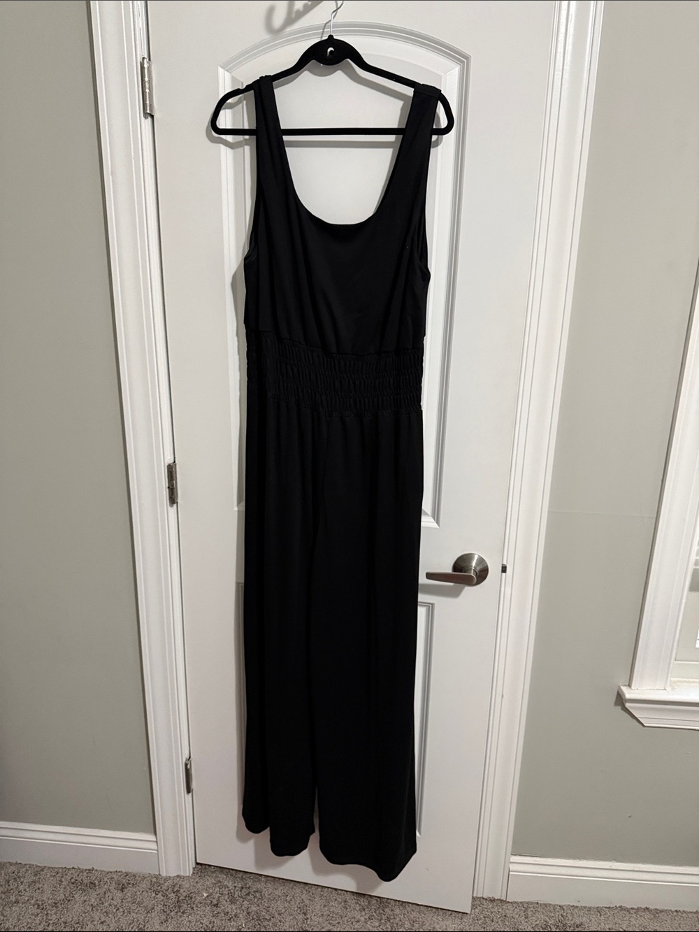 Sleeveless Black Wide-Leg Jumpsuit with Smocked Waist